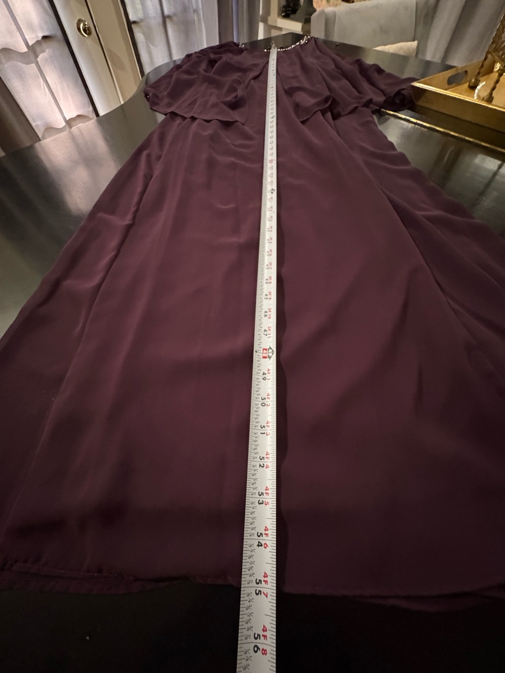 SLNY Dark Plum Beaded-Neck Evening Gown NWOT - Picture 12 of 16